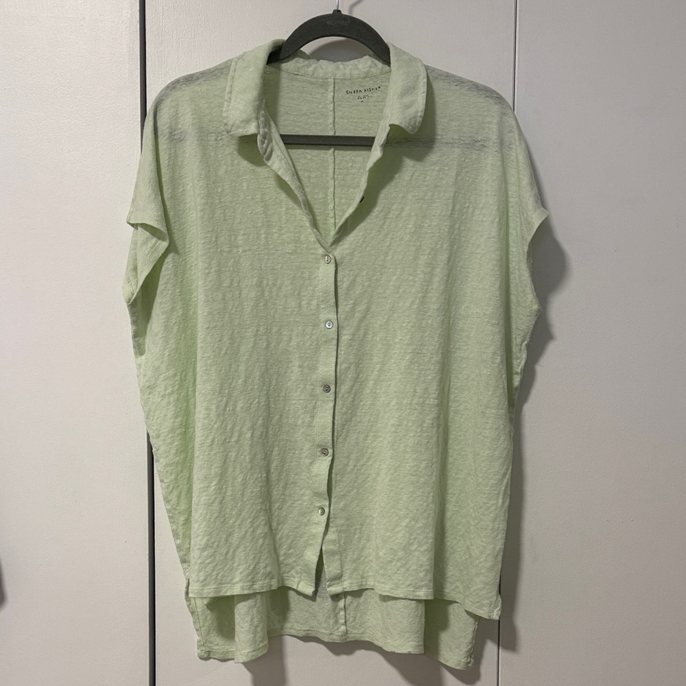 Eileen Fisher Pale Mint Short-Sleeve Button Front Shirt